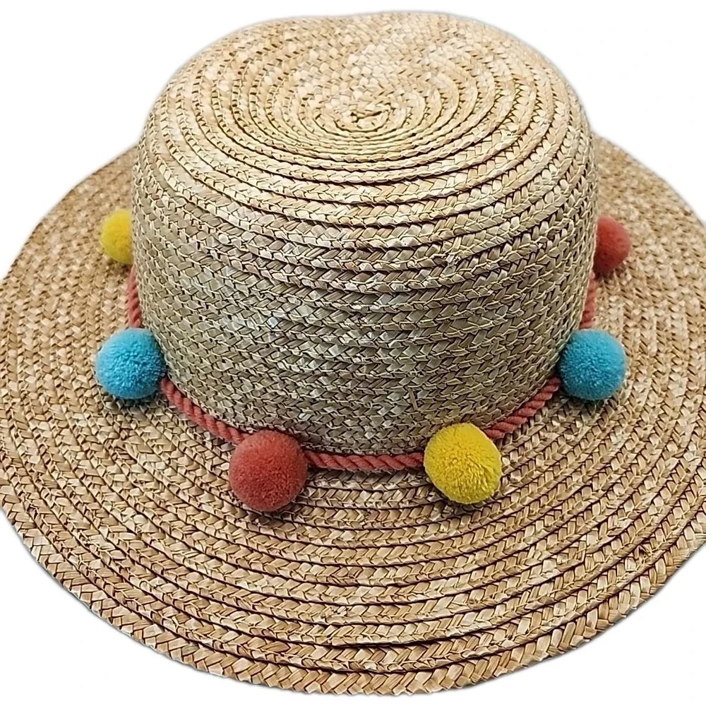 Matilda Jane Straw Hat Pom Poms Beach Hat Little Girl's Brim Hat Bohemian